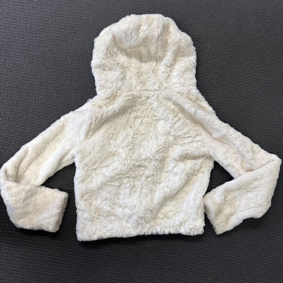 Abercrombie Kids Girls White Faux Fur Coat with Hood size L - Picture 3 of 3